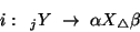 \begin{displaymath}i:\;\; {}_j Y\;\rightarrow\; \alpha X {}_\triangle \beta\end{displaymath}